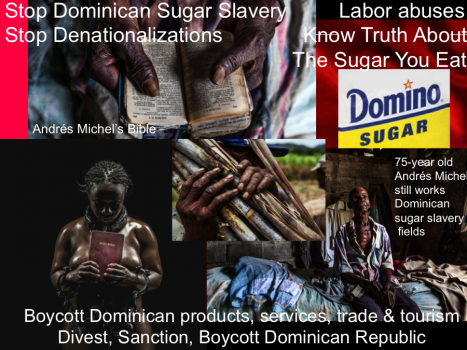 Andrés Michel_Boycott Domino Sugar. The DR is spending millions so you'd let Michel die like this. Andrés Michel, 75, lost an eye cultivating cane meant for the sugar company Central Romana. Michel still works the fields, but for a different company. Source: Blood, sweat and sugar: Trade deal fails Haitian workers on DR plantations by Amy Bracken, Aljazeera